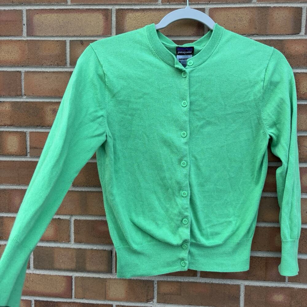 Patagonia Womens Small Green Cotton Blend Button Cardigan Sweater